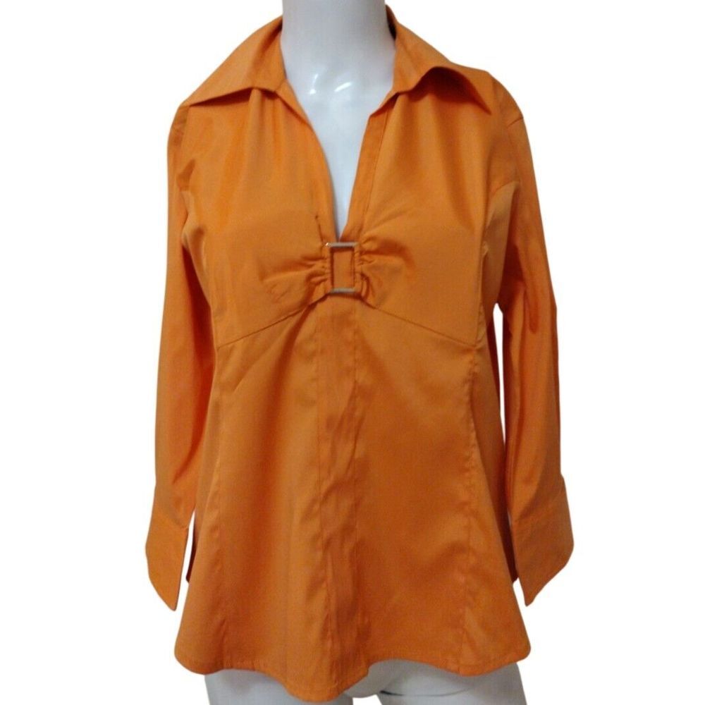 Millenium Blouse Woman Medium Orange 3/4 Sleeves‎ Stretch Colorful 3/4 Sleeves